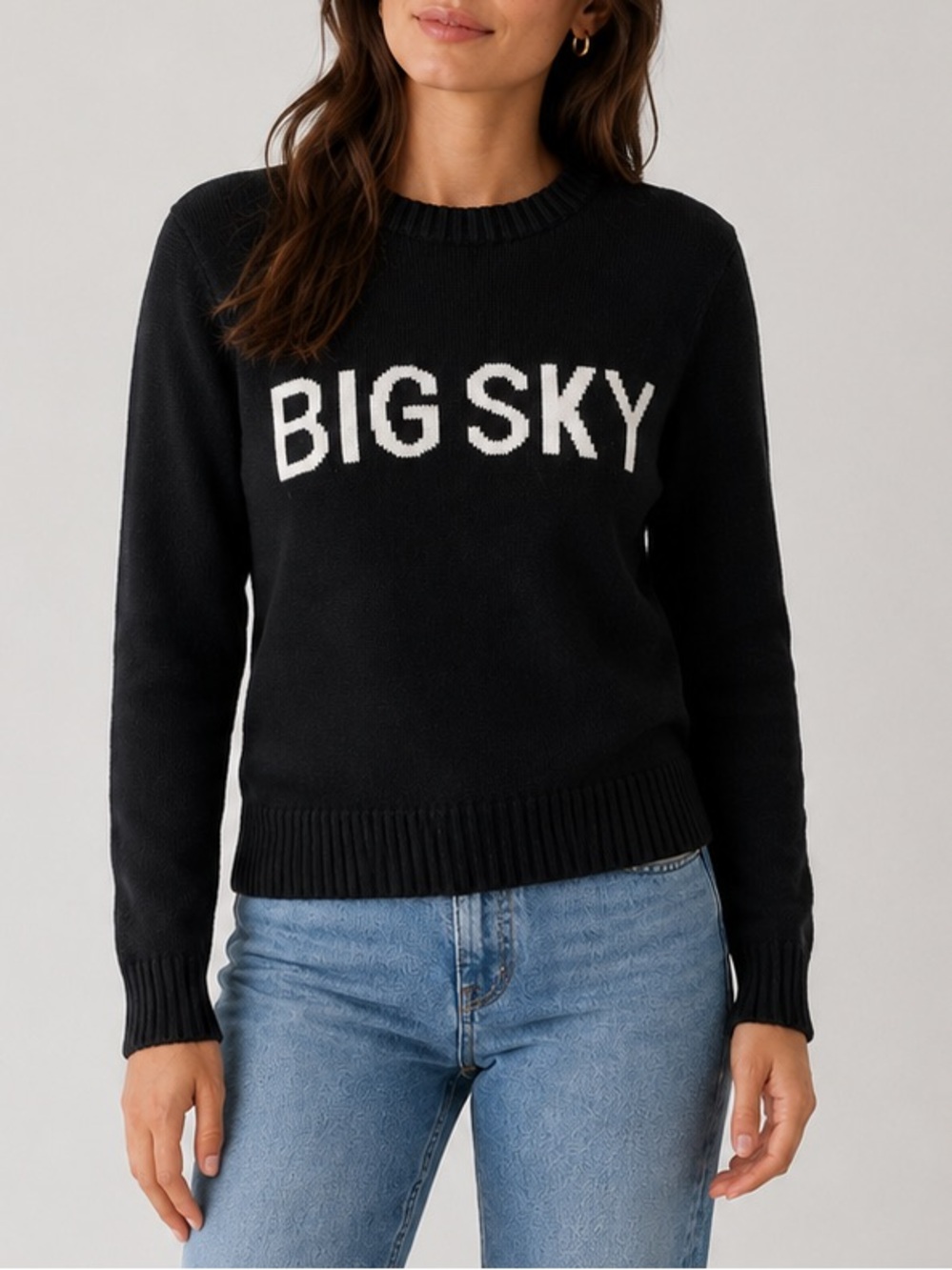 Ellsworth & Ivey Big Sky Black Crewneck Graphic Knit Sweater
